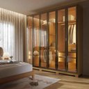 Ver imagem 1 de Guarda-Roupa Casal com 6 Portas Vidro Reflecta e LED 4 Gavetas Lucent 231 cm – Carvalho