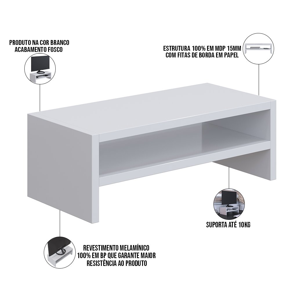 Kit 02 Suportes Stand Para Monitores Mesa Escritório Home Office Lap L03 Branco - Lyam Decor - 4