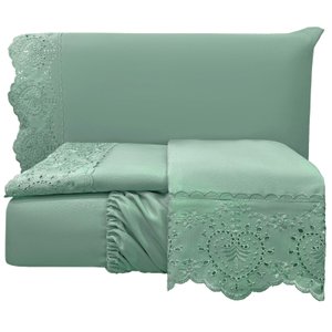 Jogo Lençol Queen Passione Bordado Inglês 4 Pçs Verde