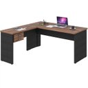 Ver imagem 1 de Mesa para Escritório Home Office em L Diretor W30 160x160cm Nogal com Preto Onix - Lyam Decor