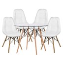 Ver imagem 1 de Conjunto Mesa 90cm Eames Tampo de Vidro com 4 Dkr Botone Madeira Branca Inovakasa