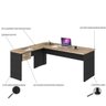 Mesa para Escritório Home Office em L Diretor W30 180x160cm Carvalho com Preto Onix - Lyam Decor - 3