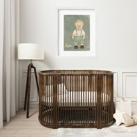 Quadro Infantil Urso Retrô Balões - 60x48cm:moldura Branca