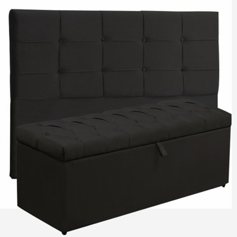 Kit Cabeceira Jordania+ Calçadeira Itália Casal 140 CM Suede Preto - D A Decor