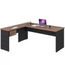 Ver imagem 1 de Mesa para Escritório Home Office em L Diretor W30 180x160cm Nogal com Preto Onix - Lyam Decor