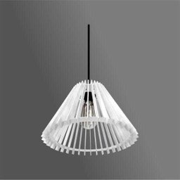 Lustre Pendente em Madeira - Stick Cone - Branco - 2
