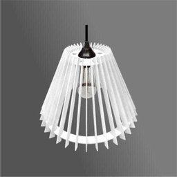 Lustre Pendente em Madeira - Stick Cone - Branco - 1