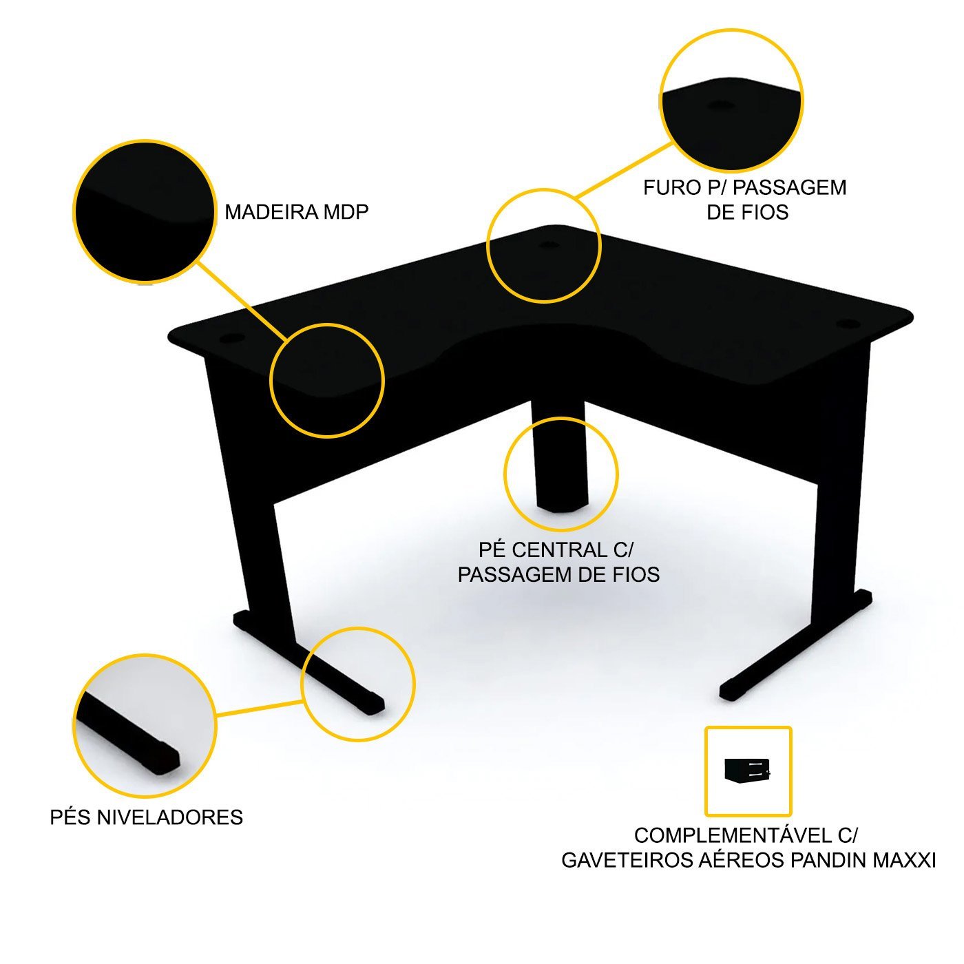 MESA EM L P/ ESCRITÓRIO 120X120 PANDIN MAXXI - PRETO ETP1212 - 3