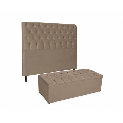 Cabeceira Estofada Recamier Baú para Cama Box 160cm Queen:Capuccino