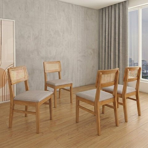 Conjunto 4 Cadeiras Madeira Maciça Origem Marrom/Amendoa