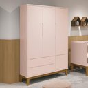 Ver imagem 4 de Guarda Roupa Infantil 3 Portas Classic Rosa Fosco com Pés Amadeirado - Reller Móveis Rosa Fosco