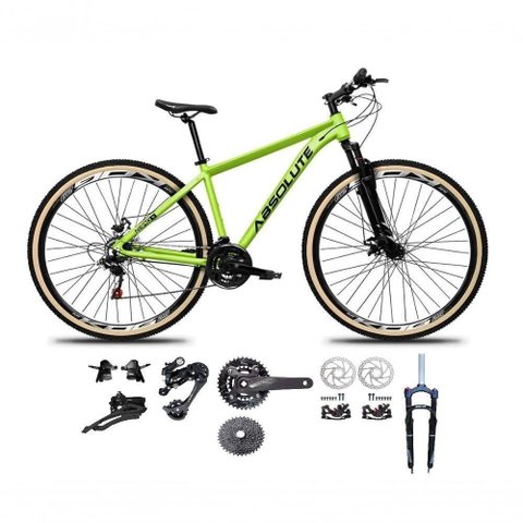 Bicicleta Aro 29 Absolute Nero 5 Kit 2x9 Gta Sunrun Freio Disco K7 Garfo C-trava Pneu C-faixa Verde