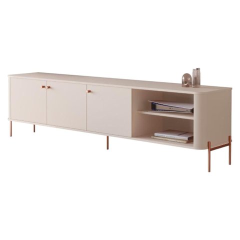 Rack para Sala Tv até 70 Polegadas Moderno 3 Portas - Off White Bronze