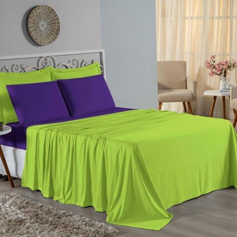 Jogo de Cama Casal Nobre 4 Peças Lençol com Elástico de 30cm de Altura Malha 100% Algodão -