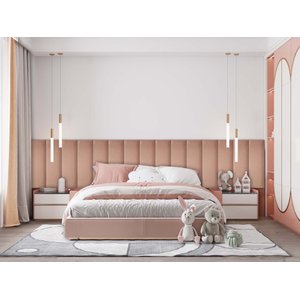 Kit 10 Placas Cabeceira Estofada para Cama King - Módulo 20 Cm X 60 Cm:rosa