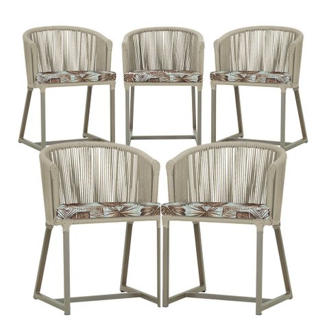 5 Cadeiras de Jantar Área Noronha em Alumínio com Pintura Fendi Corda Náutica E6 Trama Original