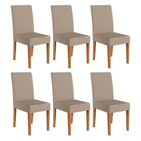 Kit 6 Cadeiras de Jantar Jade Suede Bege Base Freijó - Pallazio