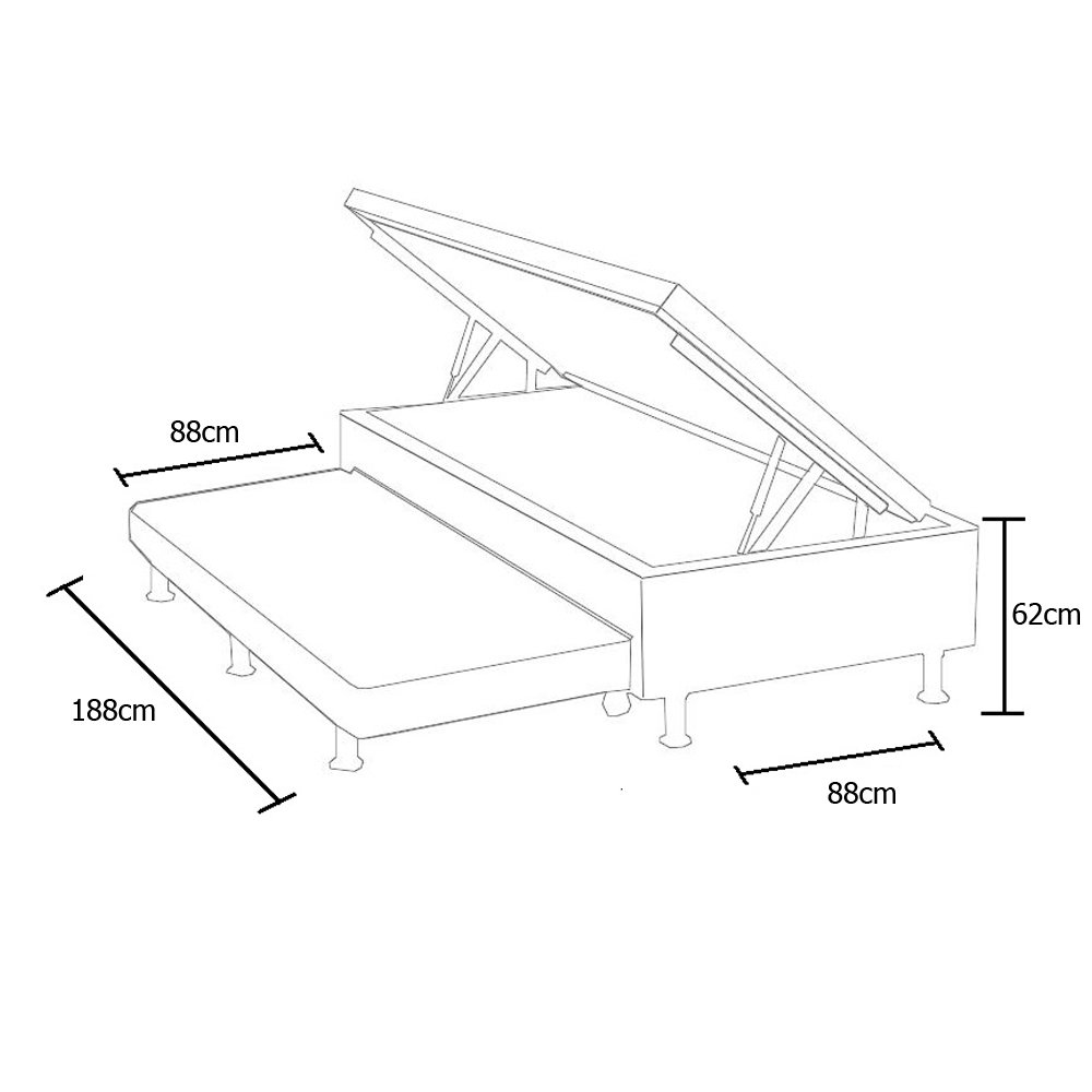 Cama Box Baú Solteiro com Auxiliar Espuma Sintético Branco 56x88x188 - 2