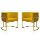 Ver imagem 4 de Kit 4 Poltronas Reforçada Decorativa Sala Nayara Base Ferro Dourado Suede Amarelo