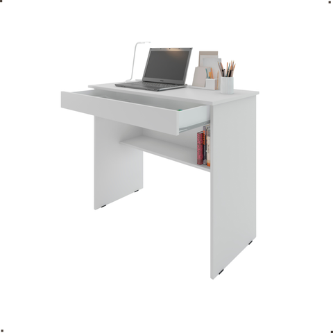 Mesa de Escritório com 01 Gaveta para Notebook e Computador Vitória - Branco