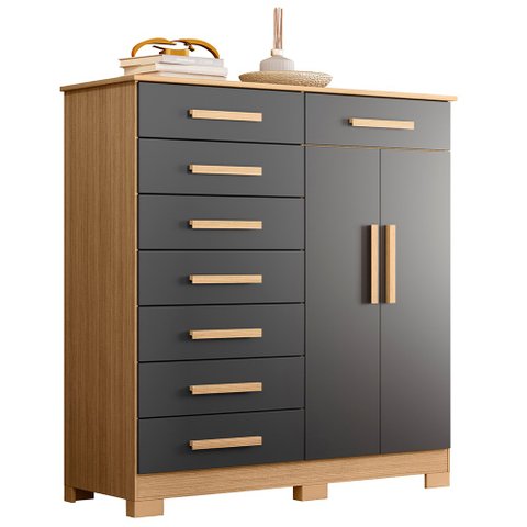 Cômoda Sapateira 8 Gavetas 2 Portas 125cm Verona Nature/titanium - Albatroz