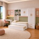 Ver imagem 1 de Conjunto Modulado Completo Chiara Quarto Infantil Roupeiro 4 Portas 2 Gavetas Bicama Branco Phoenix