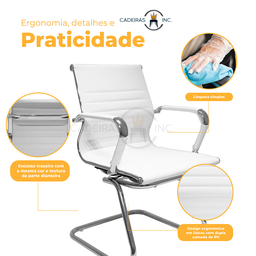 Cadeira de Escritório Interlocutor com Base Fixa Stripes Esteirinha Charles Eames Eiffel Branca - 4
