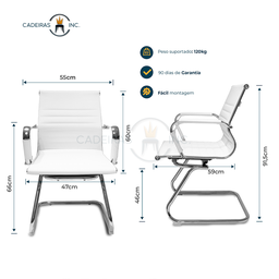 Cadeira de Escritório Interlocutor com Base Fixa Stripes Esteirinha Charles Eames Eiffel Branca - 6