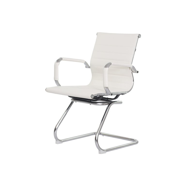 Cadeira de Escritório Interlocutor com Base Fixa Stripes Esteirinha Charles Eames Eiffel Branca