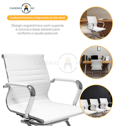 Cadeira de Escritório Interlocutor com Base Fixa Stripes Esteirinha Charles Eames Eiffel Branca - 3