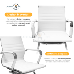 Cadeira de Escritório Interlocutor com Base Fixa Stripes Esteirinha Charles Eames Eiffel Branca - 2