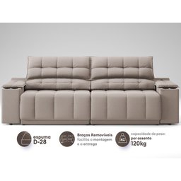 Sofá com Porta Copos Carregador Usb Ret Rec Samurai 2,30m Velosuede Bege - Netsofas - 4