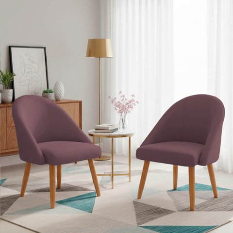 Kit 02 Poltrona Cadeira para Sala Orgânica Curva Redonda Confortável Reforçada Recepção Suede Rosê