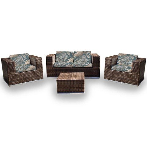 Conjunto de Sofá Fibra Sintética Quadrado - 1 Sofá 2L + 2 Poltronas + 1 Mesa Centro - Tecido Palmare
