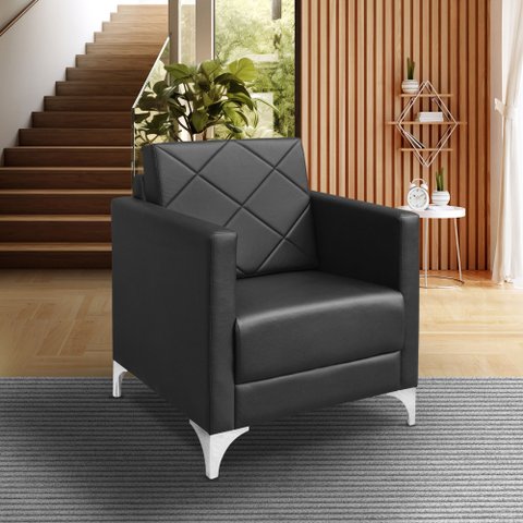 Poltrona Helena Decorativa Clinica Recepção Corino:preto