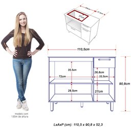 Kit Balcão 2 Porta 1 Gav. Nature/prt C/fogão Cooktop Ultrachama 5 Bocas Vermelho Bivolt e Forno 44 L - 5