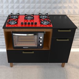 Kit Balcão 2 Porta 1 Gav. Nature/prt C/fogão Cooktop Ultrachama 5 Bocas Vermelho Bivolt e Forno 44 L - 2