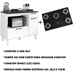 Kit Balcão 2 Porta 1 Gav. Nature/prt C/fogão Cooktop Ultrachama 5 Bocas Vermelho Bivolt e Forno 44 L - 6