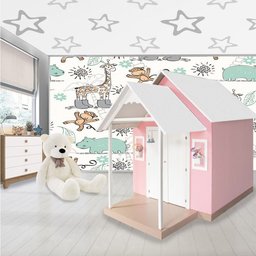 Casinha de Brinquedo Artesanal Mdf com Telhado Branco/rosa L12 - Gran Belo Casinha Infantil - 1