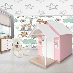 Casinha de Brinquedo Artesanal Mdf com Telhado Branco/rosa L12 - Gran Belo Casinha Infantil