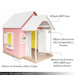 Casinha de Brinquedo Artesanal Mdf com Telhado Branco/rosa L12 - Gran Belo Casinha Infantil - 3