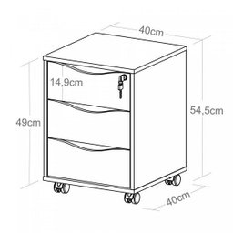 Gaveteiro com Rodízios Face 3 Gavetas Preto com Chave - Artany - 6