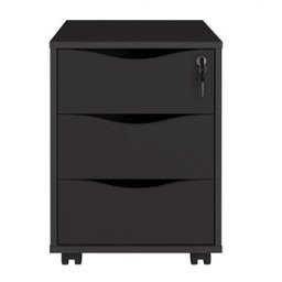 Gaveteiro com Rodízios Face 3 Gavetas Preto com Chave - Artany - 5