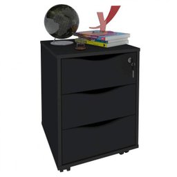 Gaveteiro com Rodízios Face 3 Gavetas Preto com Chave - Artany - 3