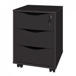 Gaveteiro com Rodízios Face 3 Gavetas Preto com Chave - Artany - 10