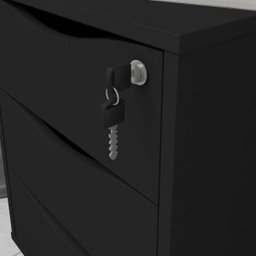 Gaveteiro com Rodízios Face 3 Gavetas Preto com Chave - Artany - 8