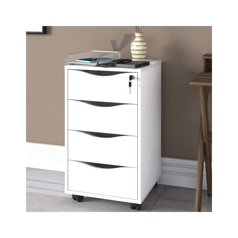 Gaveteiro com Rodízios Bit 4 Gavetas com Chave Branco - Artany