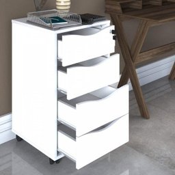 Gaveteiro com Rodízios Bit 4 Gavetas com Chave Branco - Artany - 2