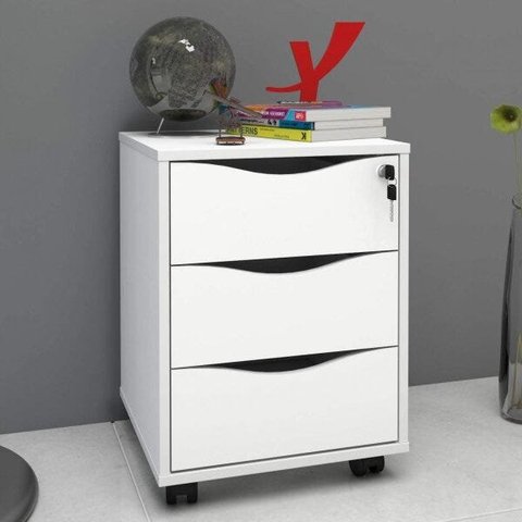 Gaveteiro com Rodízios Face 3 Gavetas com Chave Branco - Artany