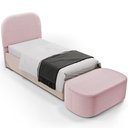 Ver imagem 1 de Cabeceira Cama Box 100cm Lanna com Puff Recamier Doha W01 Bouclê Rosê - Lyam Decor
